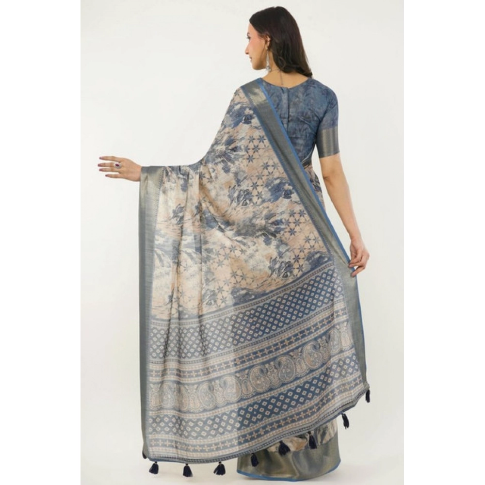 Women's Polyester Printed Saree With Unstitched Blouse 5.5 Mtr (Multicolor)