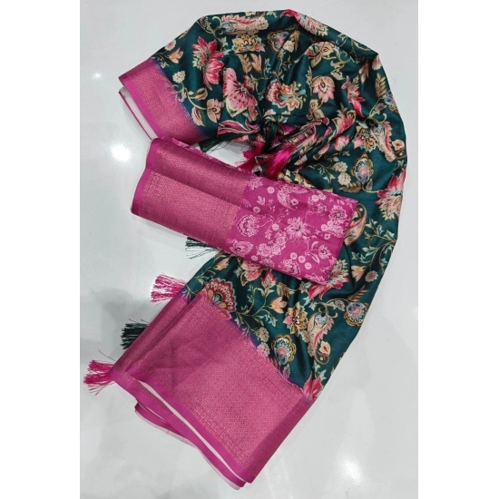 Generic Women's Cotton Silk Floral Printed Saree With Unstitched Blouse 5.5Mtr (Green-Pink) Generic Women's Cotton Silk Floral Printed Saree With Unstitched Blouse 5.5Mtr (Green-Pink)