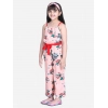 Generic Girl's Polyester Crepe Floral Shoulder Straps Jumpsuit (Peach-Red) Generic Girl's Polyester Crepe Floral Shoulder Straps Jumpsuit (Peach-Red)