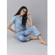 Generic Women's Cotton Blend Printed Short Sleeve Night Suit (Blue)