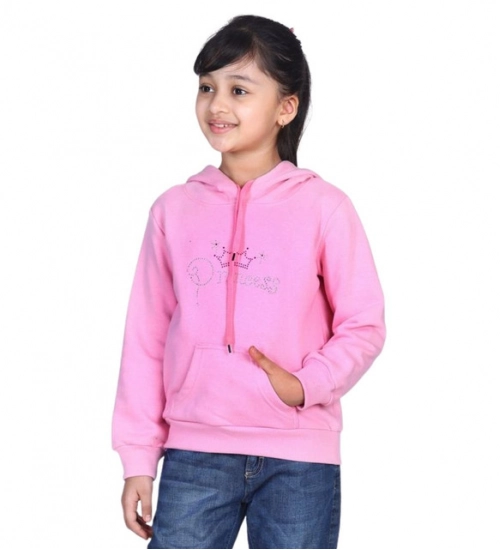 Generic Girl's Fleece Embellished Long Sleeves Sweatshirt (Light Pink)
