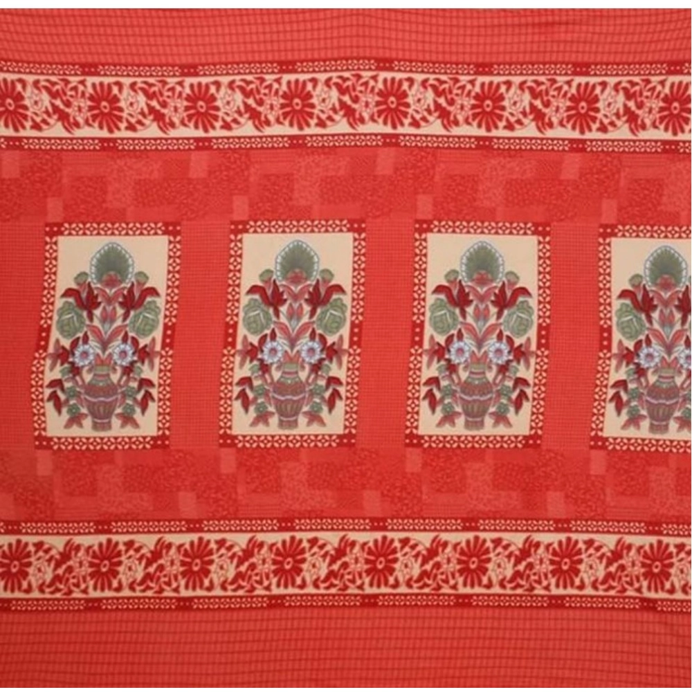 Generic Fleece Floral Printed Double Polar Warm Bedsheet with 2 Pillow Cover (Red)