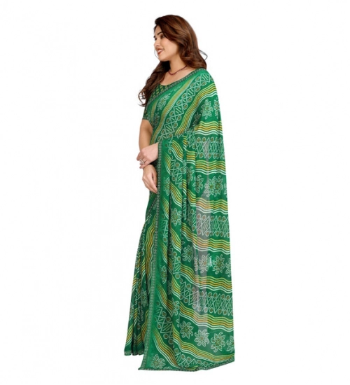 Generic Women's Georgette Printed Saree With Unstitched Blouse 5.5Mtr (Green)