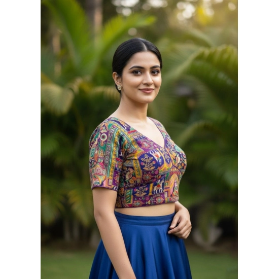 Generic Women's Crepe Position Print V Neck Short Sleeve Readymade Blouse (Purple 38 Ready , Alterable 36–40)-PID65823 Generic Women's Crepe Position Print V Neck Short Sleeve Readymade Blouse (Purple 38 Ready , Alterable 36–40)-PID65823