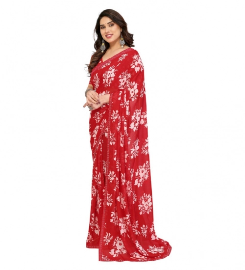 Generic Women's Georgette Printed Saree With Unstitched Blouse 5.5Mtr (Red)