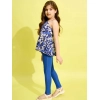 Generic Girl's Polyester Floral One Shoulder Jeggings Set (Blue) Generic Girl's Polyester Floral One Shoulder Jeggings Set (Blue)