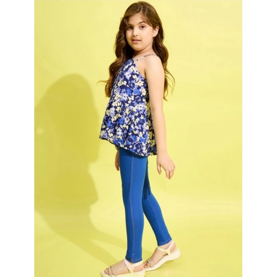 Generic Girl's Polyester Floral One Shoulder Jeggings Set (Blue) Generic Girl's Polyester Floral One Shoulder Jeggings Set (Blue)