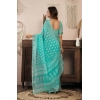 Generic Women's Faux Linen Leaf Print Ready to wear Saree With Unstitched Blouse 5.5Mtr (SeaGreen)