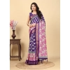 Generic Women's Cotton Blend Printed Saree With Unstitched Blouse 5.5Mtr (Purple)
