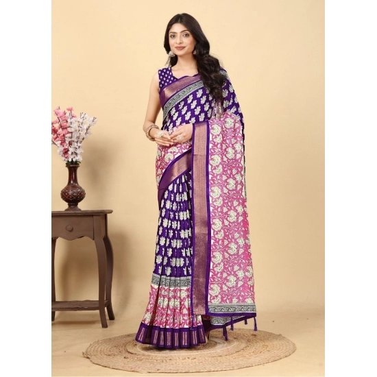 Generic Women's Cotton Blend Printed Saree With Unstitched Blouse 5.5Mtr (Purple) Generic Women's Cotton Blend Printed Saree With Unstitched Blouse 5.5Mtr (Purple)