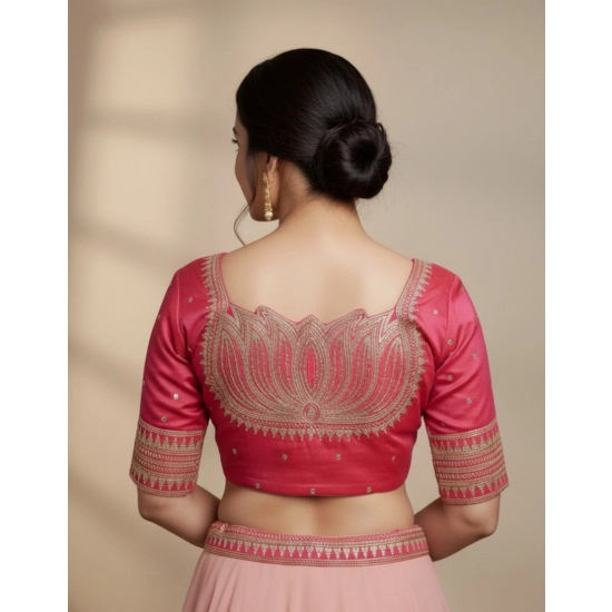 Generic Women's Vichitra Silk V Neck Padded Blouse (Pink, 38 Ready Size (Self-Alterable 36–40)