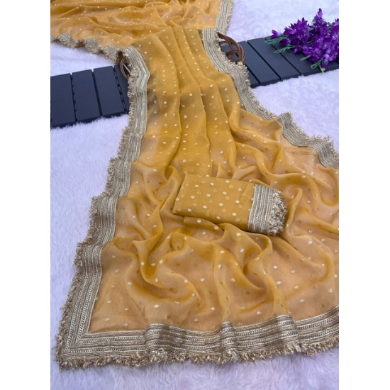 Generic Women's Silk Embellished Saree With Unstitched Blouse 5.5Mtr (Yellow) Generic Women's Silk Embellished Saree With Unstitched Blouse 5.5Mtr (Yellow)