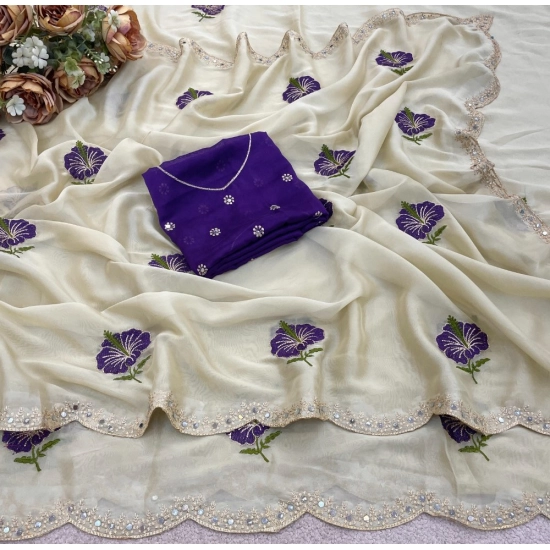 Generic Women's Georgette Embellished Saree With Unstitched Blouse 5.5Mtr (Off-White) Generic Women's Georgette Embellished Saree With Unstitched Blouse 5.5Mtr (Off-White)