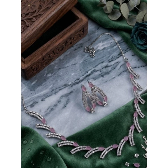 Generic Women's Brass Silver Plated Necklace set (Pink) Generic Women's Brass Silver Plated Necklace set (Pink)