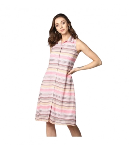Generic Women's Polyester Striped Sleeveless Dress (Pink)