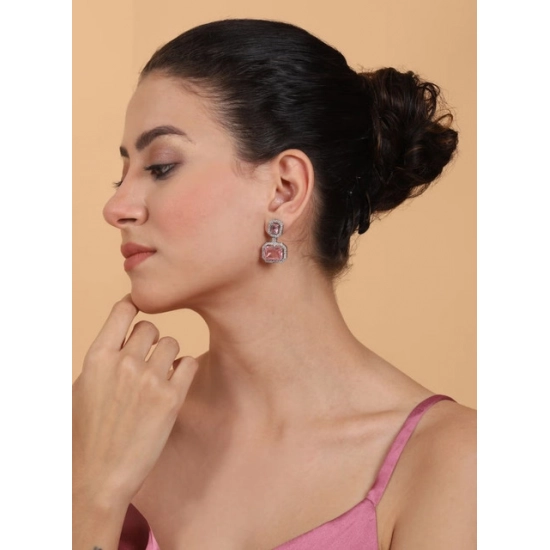 Generic Women's Brass Silver Plated Drop Earrings (Pink) Generic Women's Brass Silver Plated Drop Earrings (Pink)