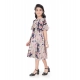 Girl's Shiffon Printed Half Sleeve Round Neck Dress (Peach)