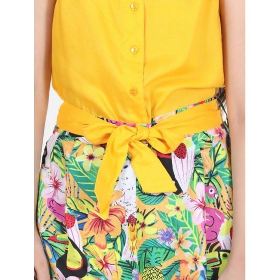 Generic Girl's Rayon Flamingo Print Sleeveless Jumpsuit (Yellow-Multicolor) Generic Girl's Rayon Flamingo Print Sleeveless Jumpsuit (Yellow-Multicolor)