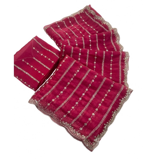 Generic Women's Slik Embellished Saree With Unstitched Blouse 5.5Mtr (Pink)