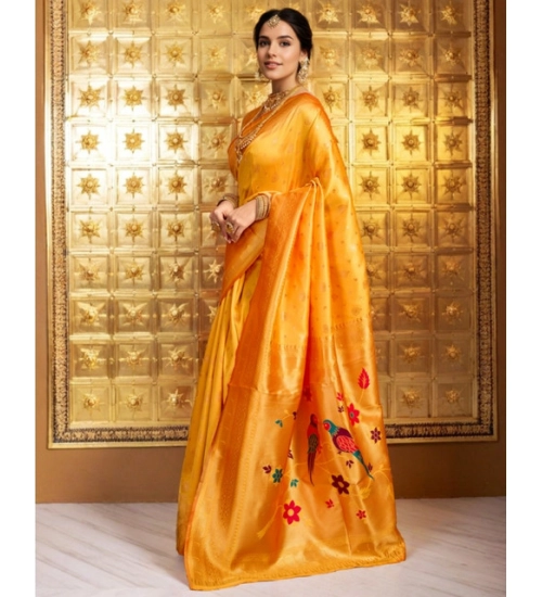 Generic Women's Silk Blend Zari Weaving Saree With Unstitched Blouse 5.5Mtr (Mustard)