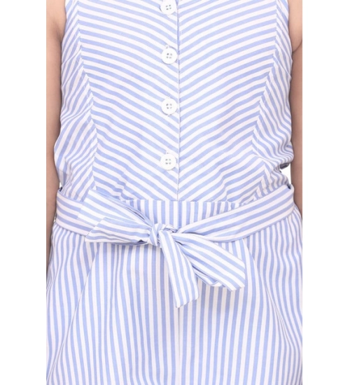 Generic Girl's Polyester Cotton Blend Striped Sleeveless Jumpsuit (Light Blue)
