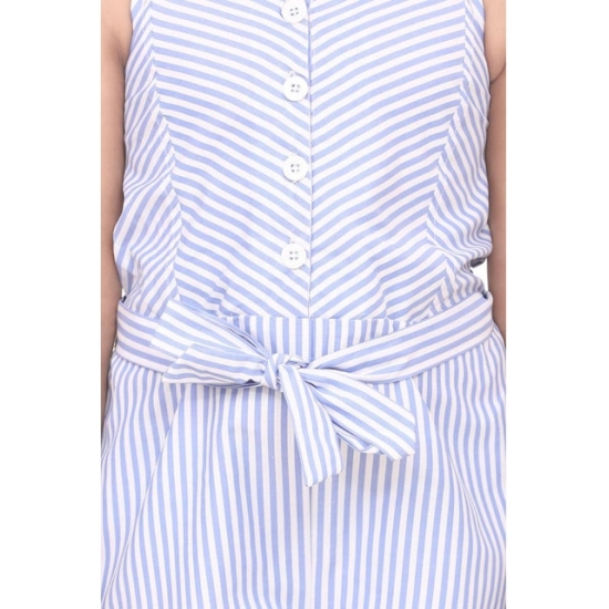 Generic Girl's Polyester Cotton Blend Striped Sleeveless Jumpsuit (Light Blue) Generic Girl's Polyester Cotton Blend Striped Sleeveless Jumpsuit (Light Blue)