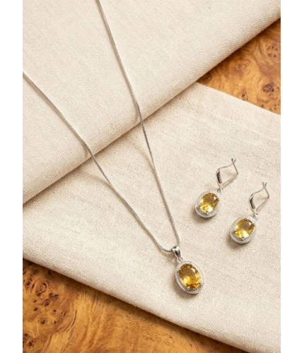 Generic Women's Brass Silver Plated Pendant Set (Yellow)