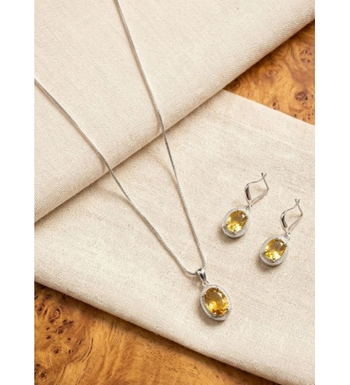 Generic Women's Brass Silver Plated Pendant Set (Yellow)