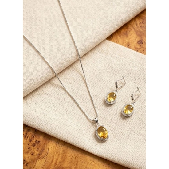Generic Women's Brass Silver Plated Pendant Set (Yellow) Generic Women's Brass Silver Plated Pendant Set (Yellow)