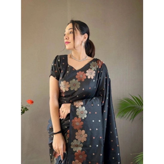 Generic Women's Soft Litchi Silk Jacquard Work Saree With Unstitched Blouse 5.5Mtr (Black) Generic Women's Soft Litchi Silk Jacquard Work Saree With Unstitched Blouse 5.5Mtr (Black)