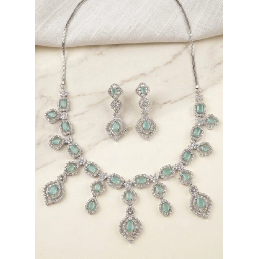 Generic Women's Brass Silver Plated Necklace set (Turquoise)