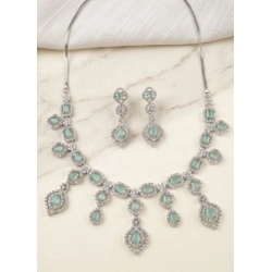 Generic Women's Brass Silver Plated Necklace set (Turquoise)