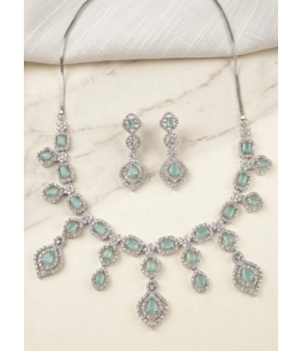 Generic Women's Brass Silver Plated Necklace set (Turquoise)
