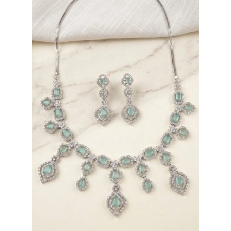 Generic Women's Brass Silver Plated Necklace set (Turquoise)