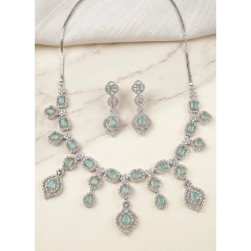 Generic Women's Brass Silver Plated Necklace set (Turquoise)