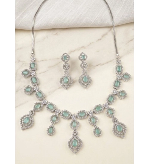 Generic Women's Brass Silver Plated Necklace set (Turquoise)
