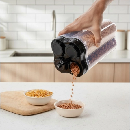 Generic Plastic 2-Pcs Set, 4 Section Container Jar For Grocery (Multicolor)