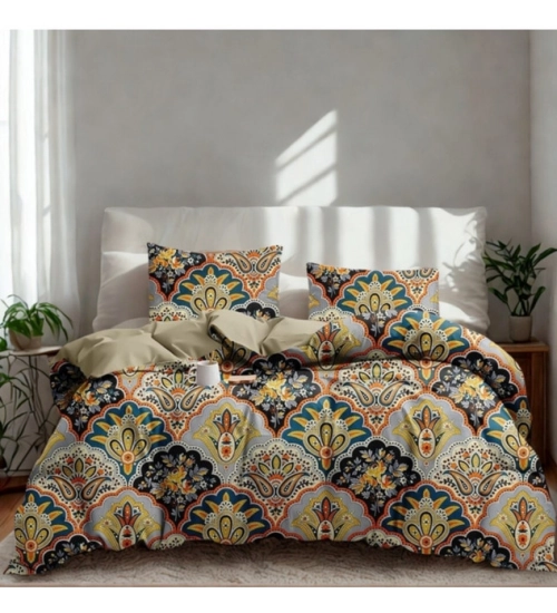Generic Microfiber Floral Printed Double Bedsheet with 2 Pillow Covers (Multicolor)