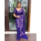 Generic Women's Litchi silk Printed Saree With Unstitched Blouse (Purple)