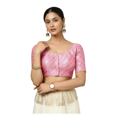Generic Women's Jacquard Zari Round Neck Padded Blouse (Light Pink 38 Ready (Self Alterable 36–40)