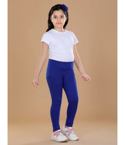 Generic Girl's Cotton Lycra Solid Elasticated Leggings (Blue)