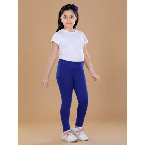 Generic Girl's Cotton Lycra Solid Elasticated Leggings (Blue)