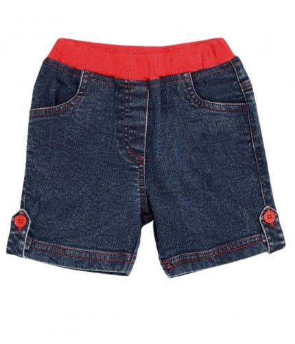 Generic Girl's Denim Lace Inserts Sleeveless Shorts (Blue-Red)