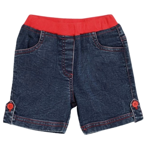 Generic Girl's Denim Lace Inserts Sleeveless Shorts (Blue-Red)