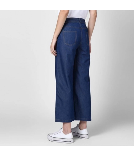 Generic Women's Denim Solid Elasticated Trousers (Blue)