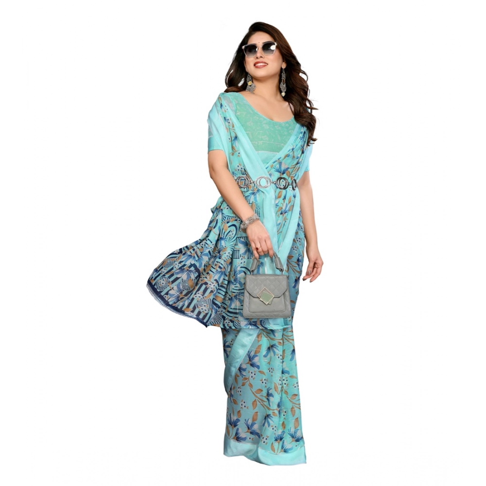Generic Women's Georgette Printed Saree With Unstitched Blouse 5.5Mtr (Blue) Generic Women's Georgette Printed Saree With Unstitched Blouse 5.5Mtr (Blue)