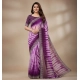Generic Women's Georgette Striped Saree With Unstitched Blouse 5.5Mtr (Wine)