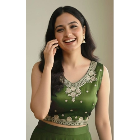 Generic Women's Zimmi Choo Embroidered V-Neck Padded Blouse (Light-Green 38 Ready (Self Alterable 36–40)