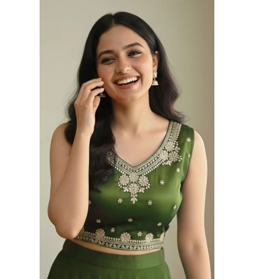 Generic Women's Zimmi Choo Embroidered V-Neck Padded Blouse (Light-Green 38 Ready (Self Alterable 36–40)