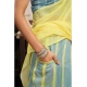 Generic Women's Linen Cotton Printed Ready To Wear With Pocket Saree With Unstitched Blouse 5.5 Mtr (Light_Yellow)